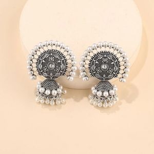 NWT Dainty antique silver jhumka earrings/ pakistani Indian jewelry/ faux pearl